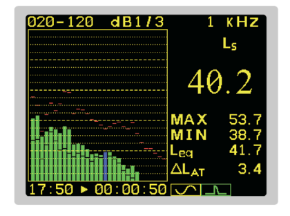 Режим 1/3 октавного анализатора спектра в шумомере-виброметре АССИСТЕНТ-TOTAL